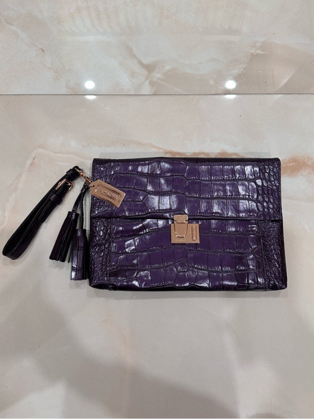 RARE Coach Croc-Embossed Purple Clutch/Wristlet
